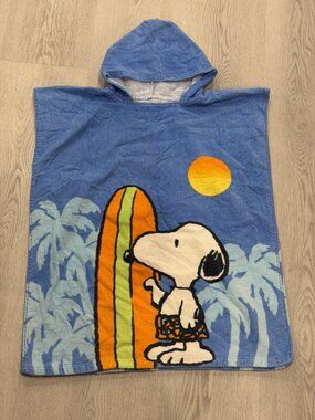 Zara Kids Snoopy Hooded Beach Towel Terrycloth Poncho Surfboard Blue 10-14 Years